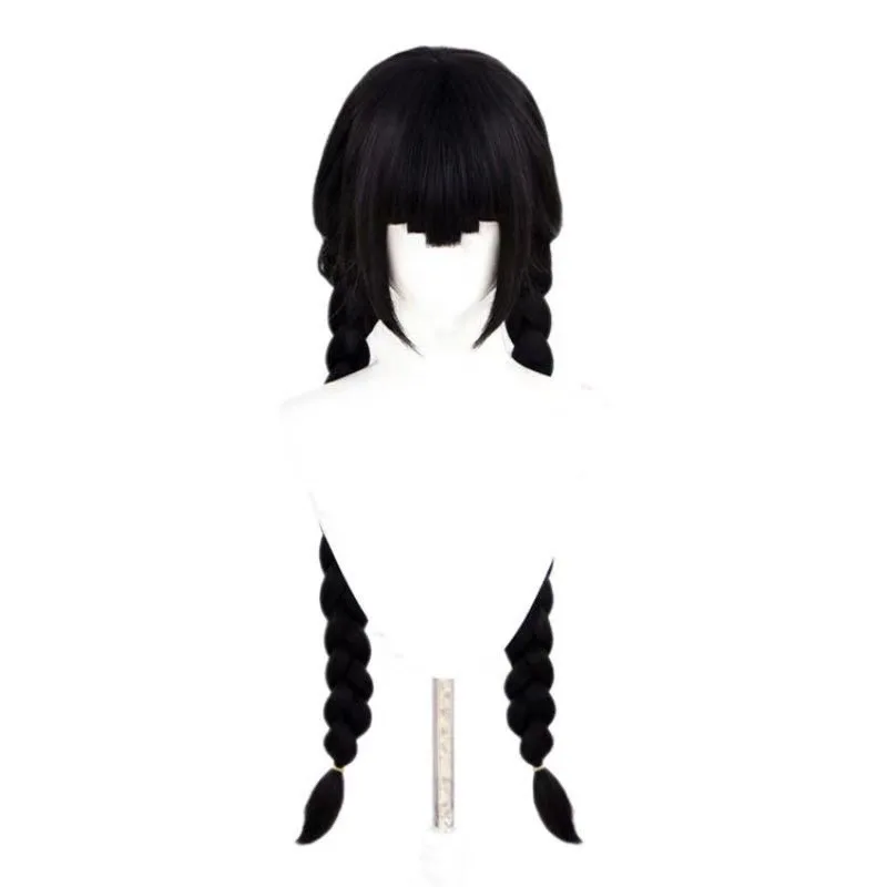 1 قطعة قزم فتاة سوداء طويلة مستقيمة شعر مستعار كوس #2