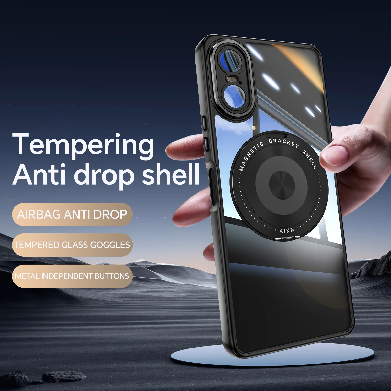 HARUINO [360 ° Rotating Stand] Suitable for Sony Xperia 10VI phone case with lens film magnetic charging transparent shell