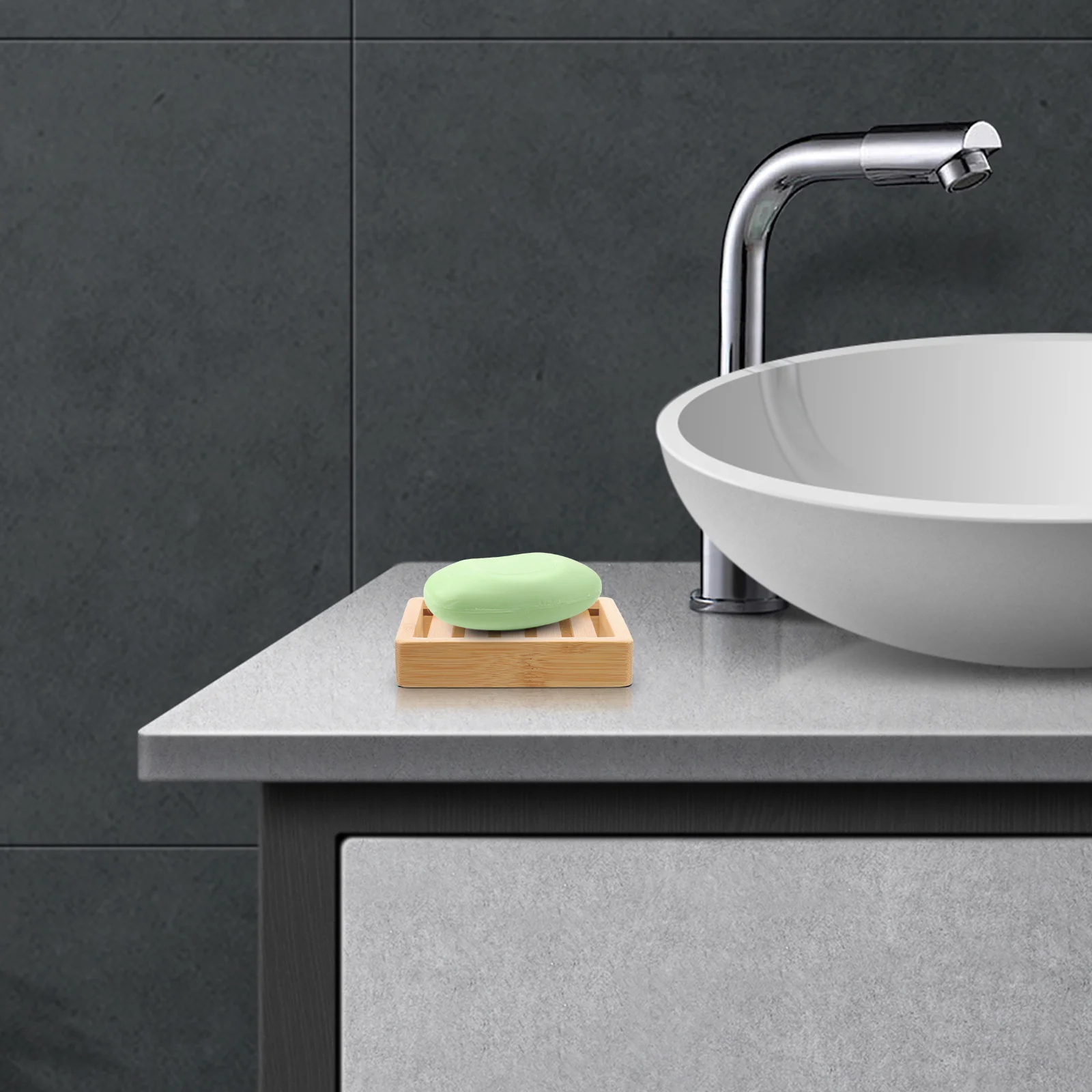 

1pc Bamboo Dish Compact Drainage Design For Bathroom Kitchen Sink Shower Soap Holder Sponge Storage Rack Soap Drainer