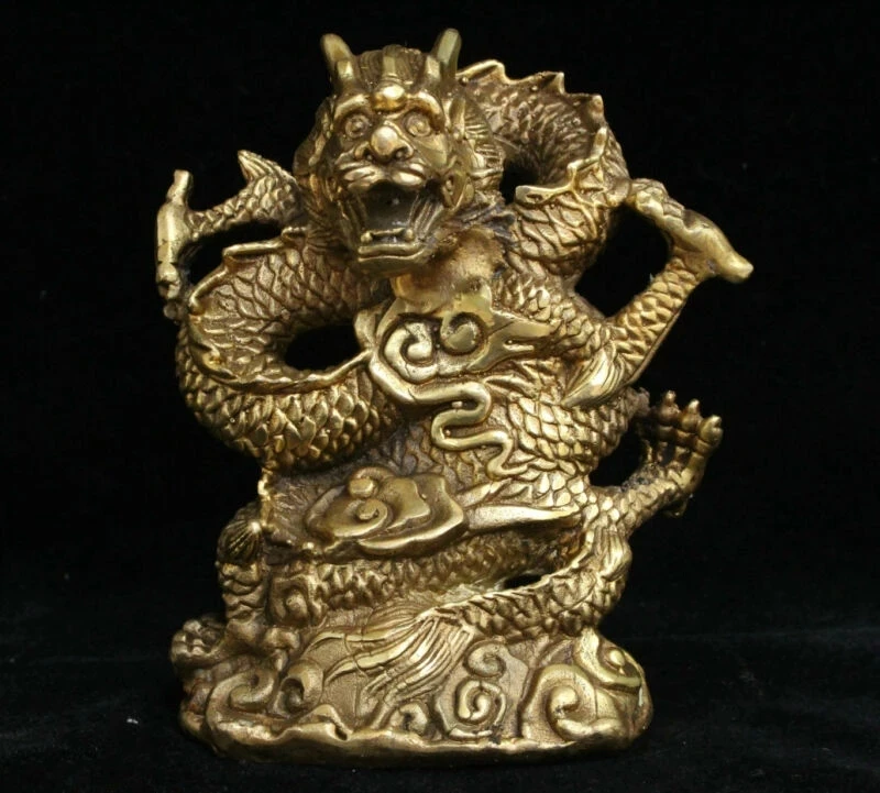 

Chinese Folk Feng shui Bronze Brass Carved myth Lucky Zodiac Year Dragon Statue