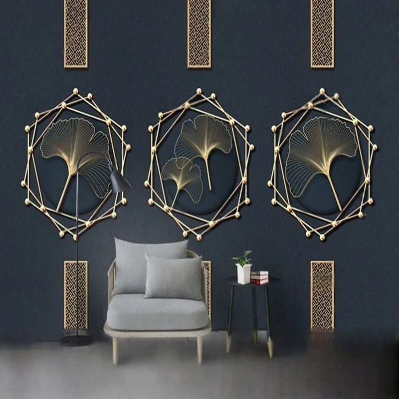 Modern and simple metal three-dimensional wall stickers with ginkgo leaf ironwork decoration luxurious home decoration bedroom