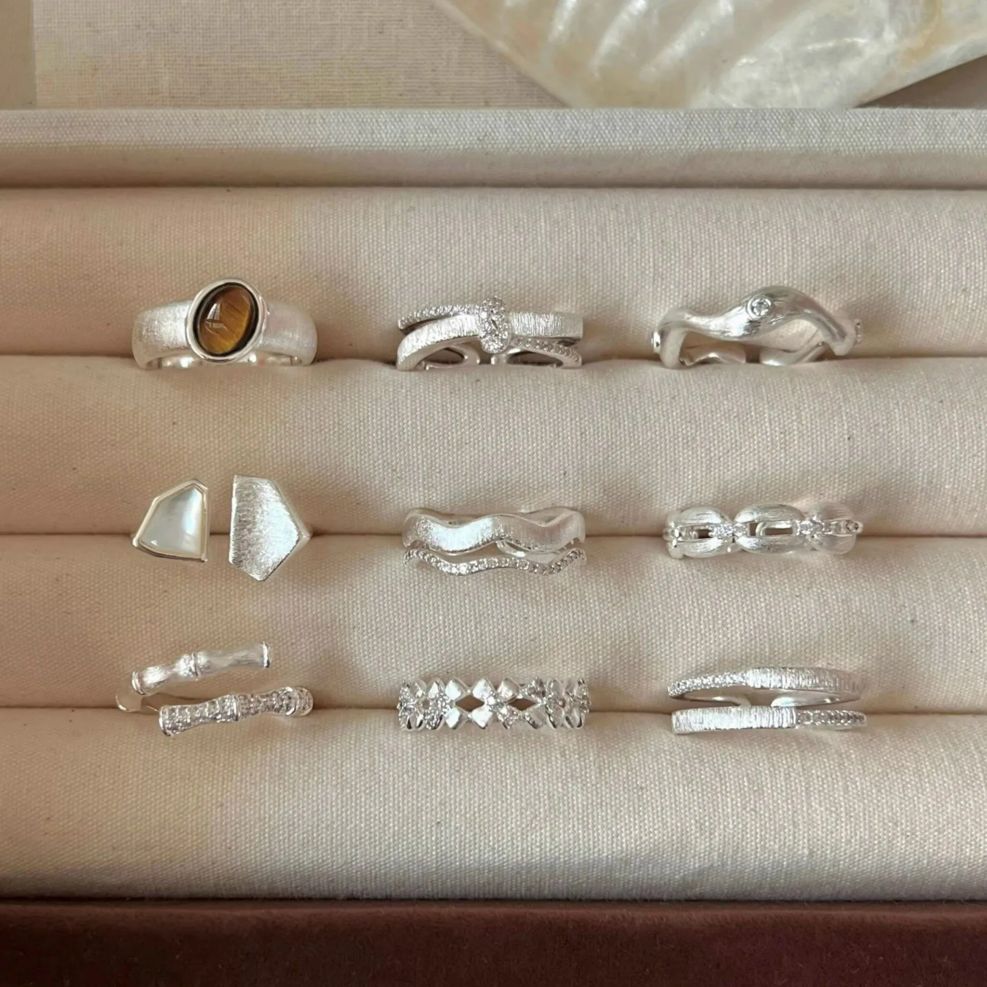 VENTFILLE 925 Sterling Silver Retro Ring Combination For Women Korean Sweet Simple Temperament Party Gift Jewelry Dropshipping