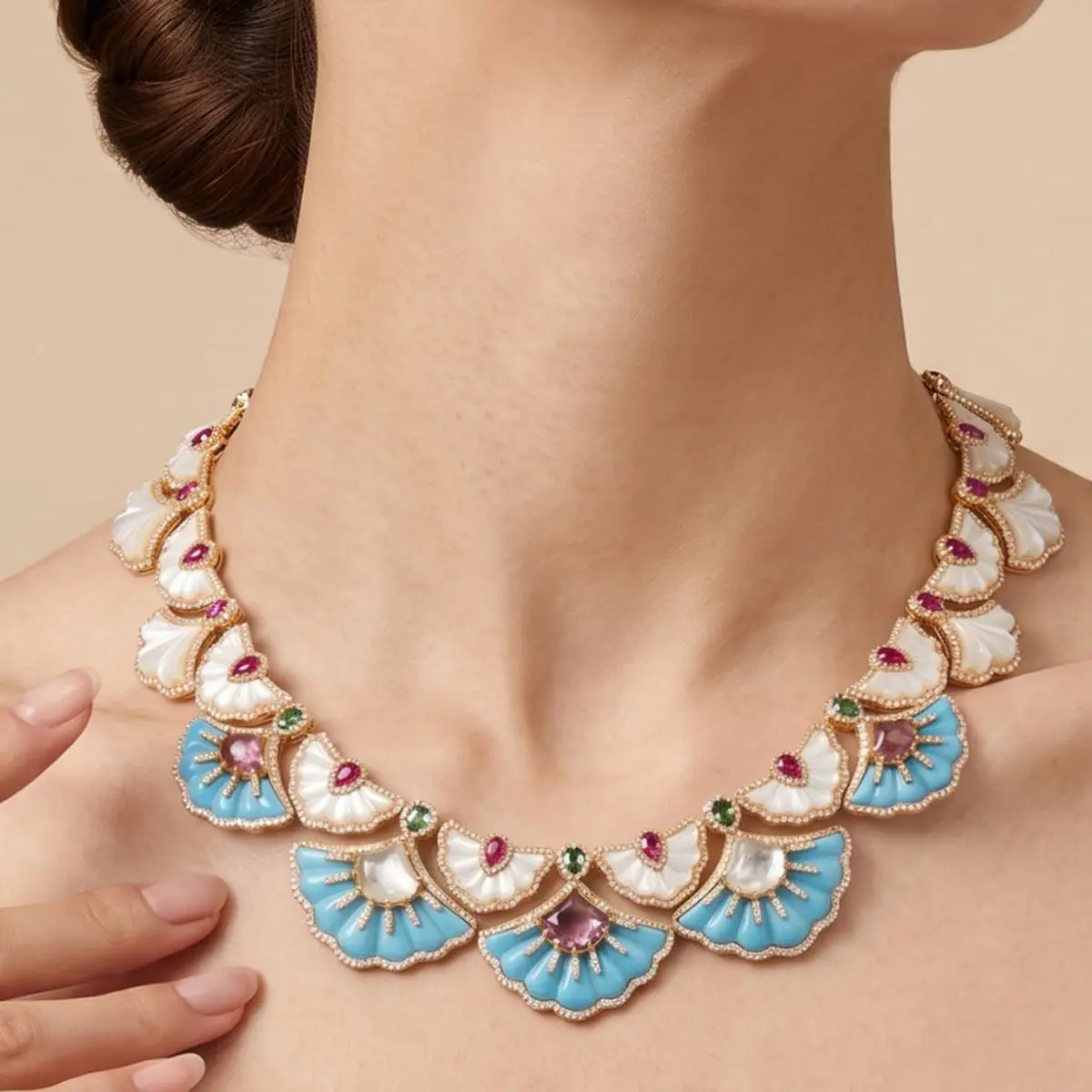 KQDANCE Nuevo Collar Gargantilla Geométrico Vintage de Piedra de Concha Azul Turquesa, Joyería Fina de Lujo Chapada en Oro para Mujer, Ideal para Fiestas