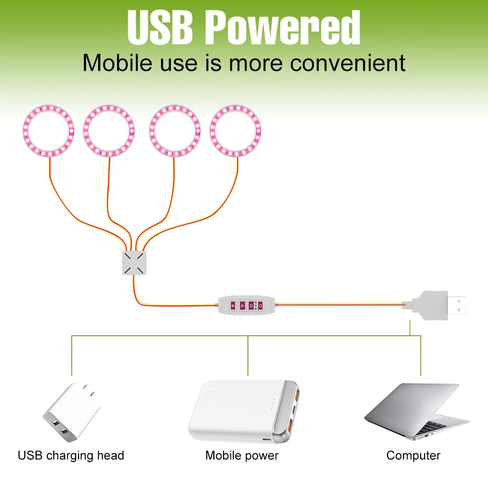 LED أضواء تنمو داخلي الطيف الكامل البذور زهرة عصاري أصائص زرع زراعة مصباح USB DC5V عكس الضوء مع وظيفة التوقيت