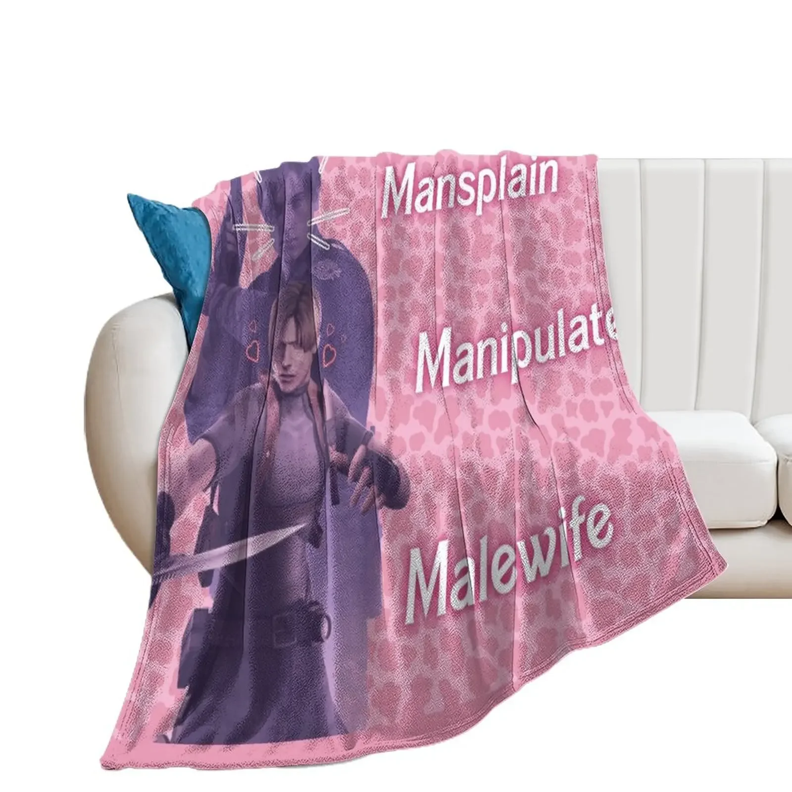 Mansplain, Manipulate, Malewife Leon (Cow) PINK VERSION Throw Blanket Multi-Purpose Stuffeds Tourist Blankets