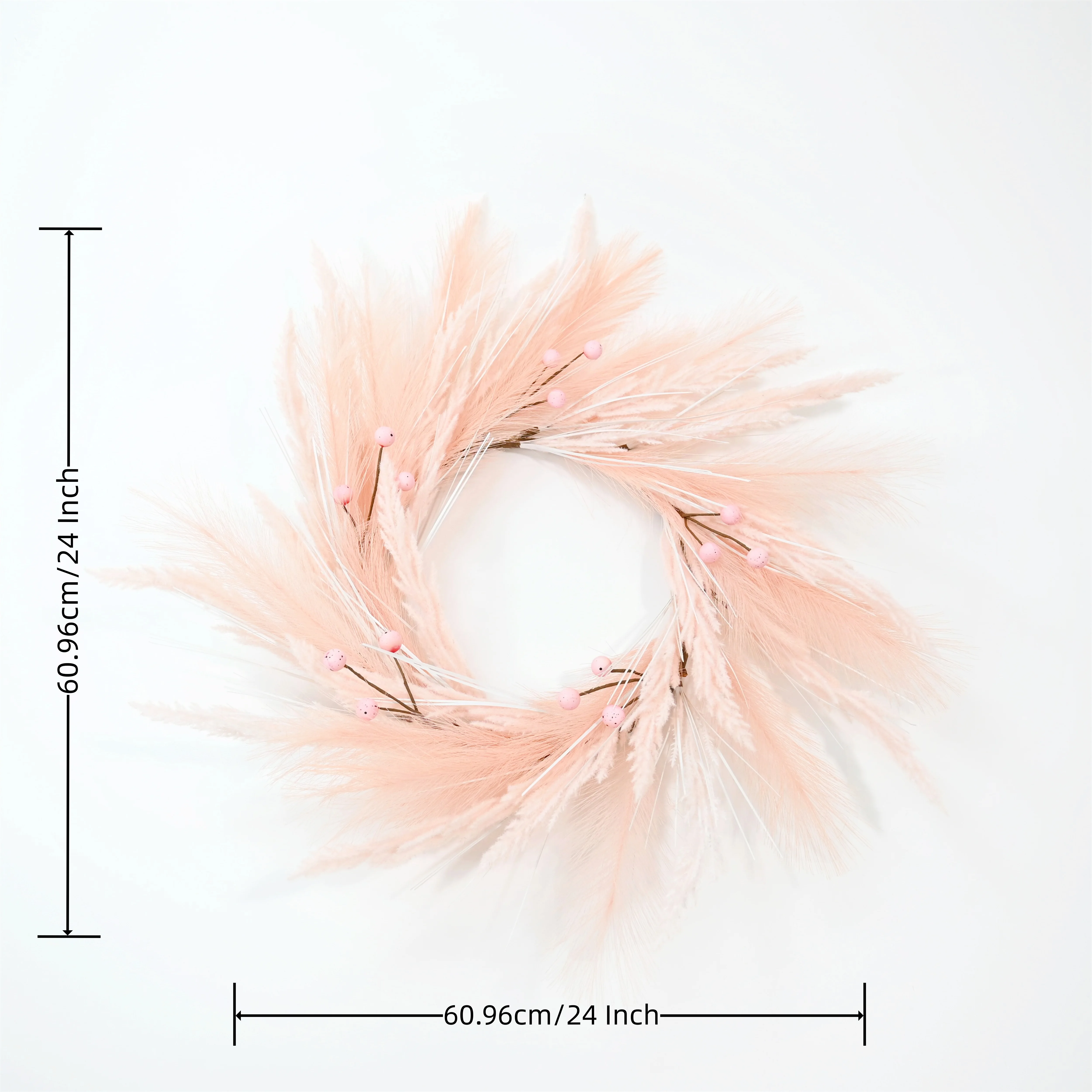 Pampas Reed Fofo Penas Grinalda, Plantas Plásticas, Pom Pom Berries, 22"