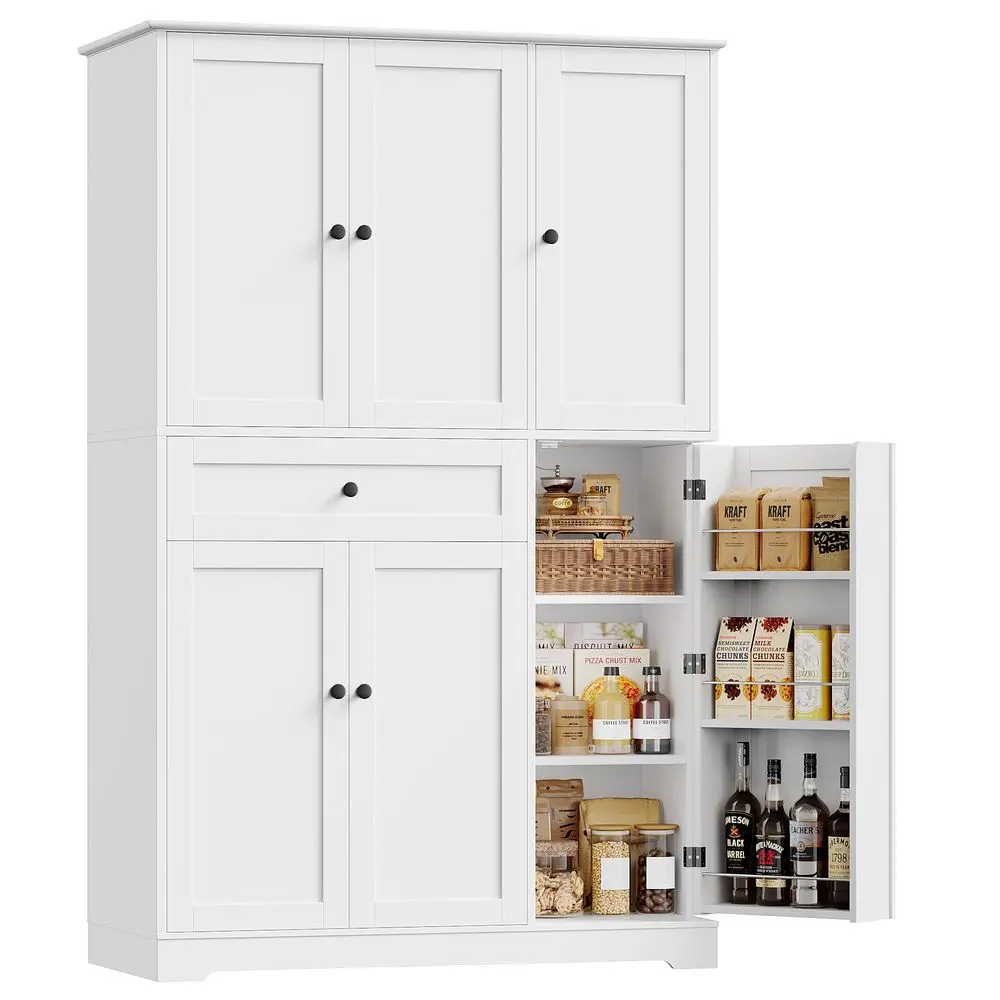 68 Tall Kitchen Pantry Storage Cabinet, Modern Kitchen Hutch Cabinet with Doors and Shelves, Freestanding Food Pantry with Larg