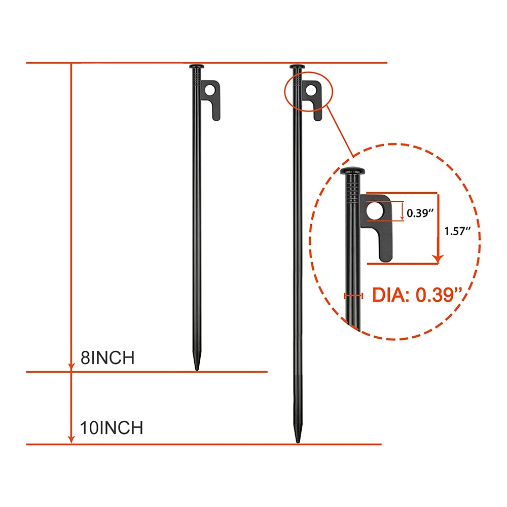 20CM/25CM Tent Stakes, 10Pcs/Lot Heavy Duty Camping Stakes Forged Steel Tent Pegs Camping Stakes for Hard Ground