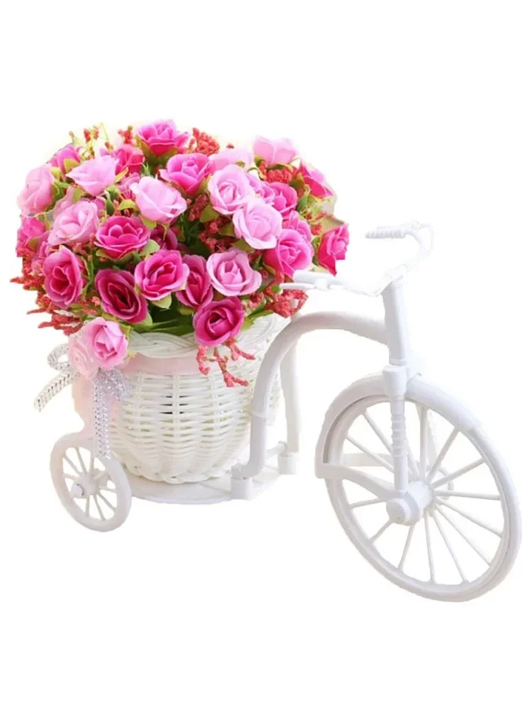 AliExpress Artificial Flowers Silk Roses Rattan Bike Vase Plastic Bicycle Desktop Decorative Rose Bonsai Plant