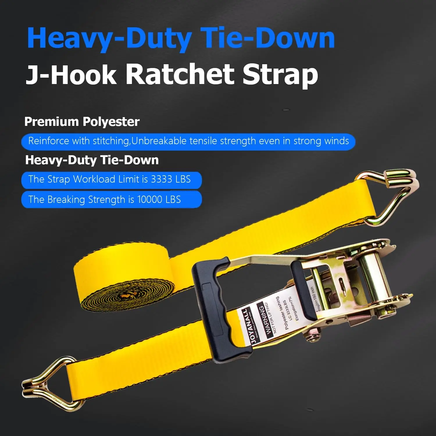 Cintas de Catraca Reforçadas de 2 Polegadas, Amarrações de 20 Pés com Ganchos Duplos em J, Força de 10.000 Libras para Movimentação e Transporte