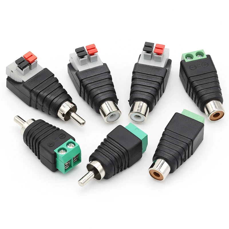 2PCS AV Plug RCA Lotus Head Press Terminal Monitoring Accessories RCA Welding-free Audio Connector Audio Male and Female