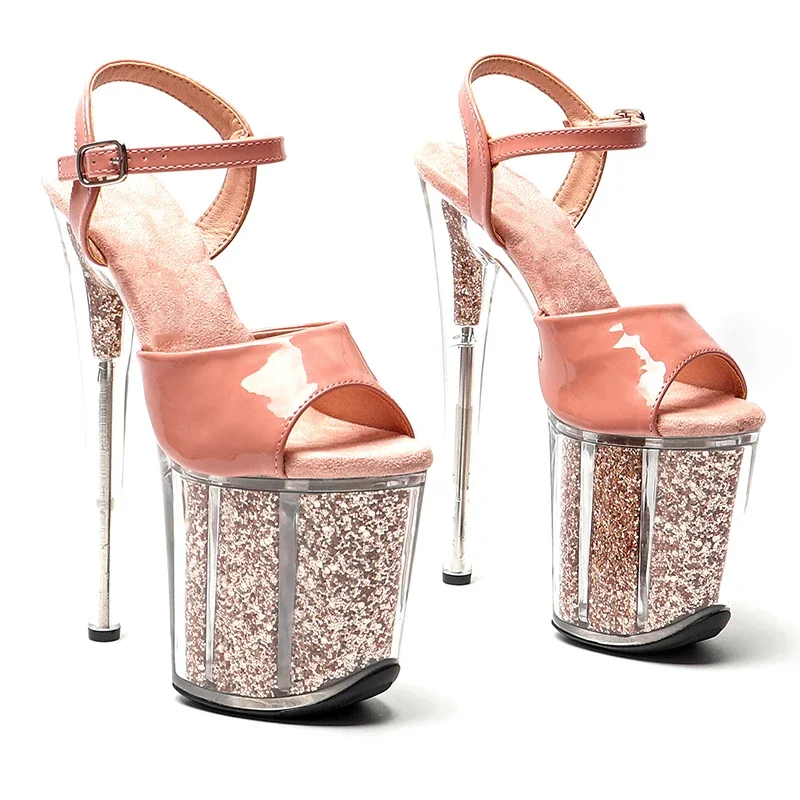 

Leecabe 8Inch/20cm Patent PU with Glitter Platform Sandals party High Heels Shoes stripper heel Pole Dancing Shoes