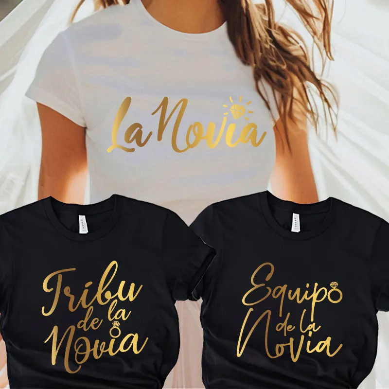 

Spanish Team Bride T-Shirt Women Bachelorette Hen Bridal Wedding Party Tops Fashion Girls Single Farewell Short Sleeved Tees