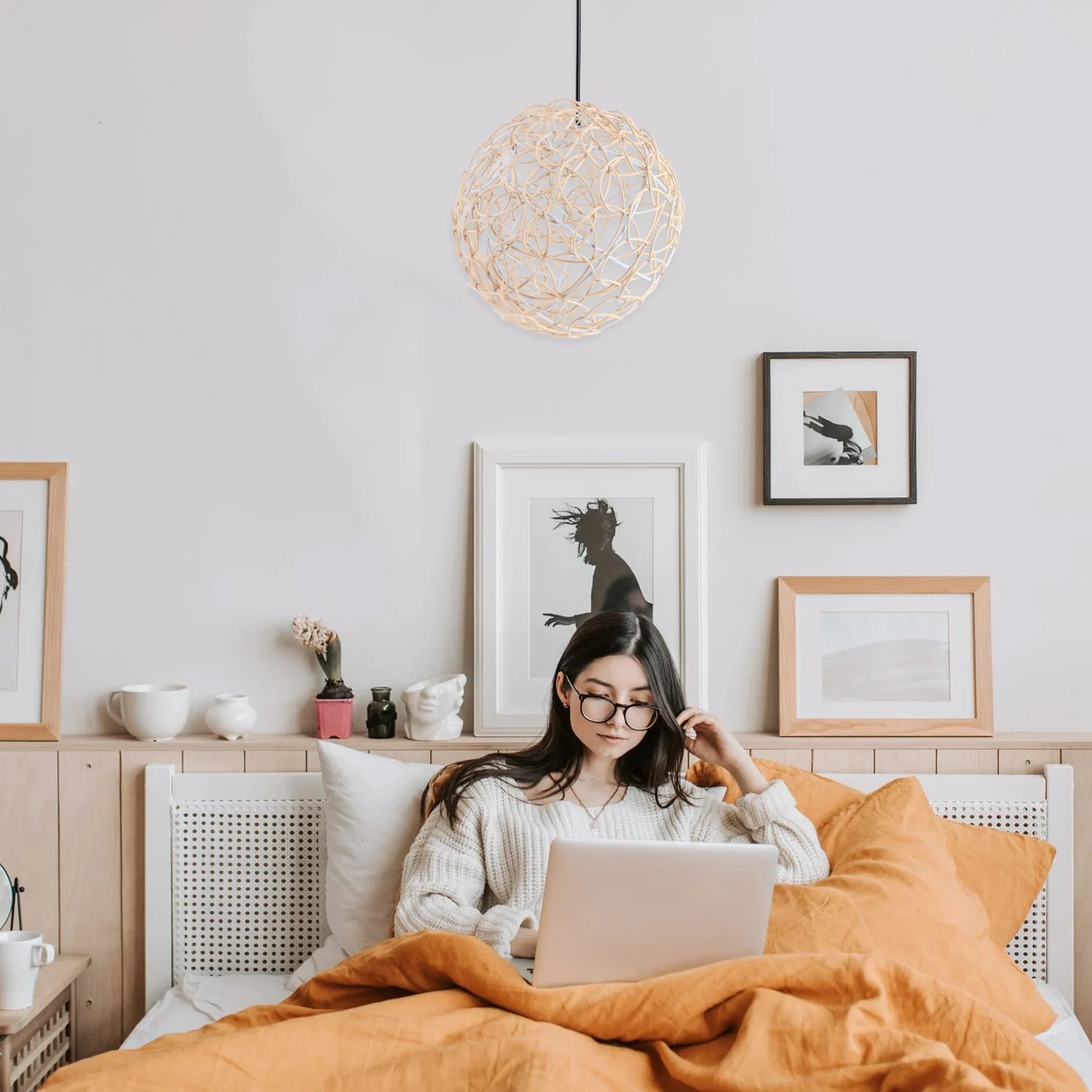 

Rattan Ch 25 Cm Spherical Bamboo Pendant Light Ceiling Fixture Hanging Restaurant Loft Decor Home Bar Shop