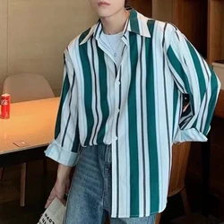 Spring Autumn New Fashion POLO Collar Long Sleeve Striped Men's Clothing Blouse Korean Loose Thin Single Breasted Buttons Shirts