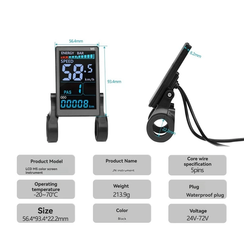 M5 24V-72V Electric Bicycle Colorful Display 5PIN E Scooter LCD Panel Mountain Electric Bike Parts Waterproof Connector