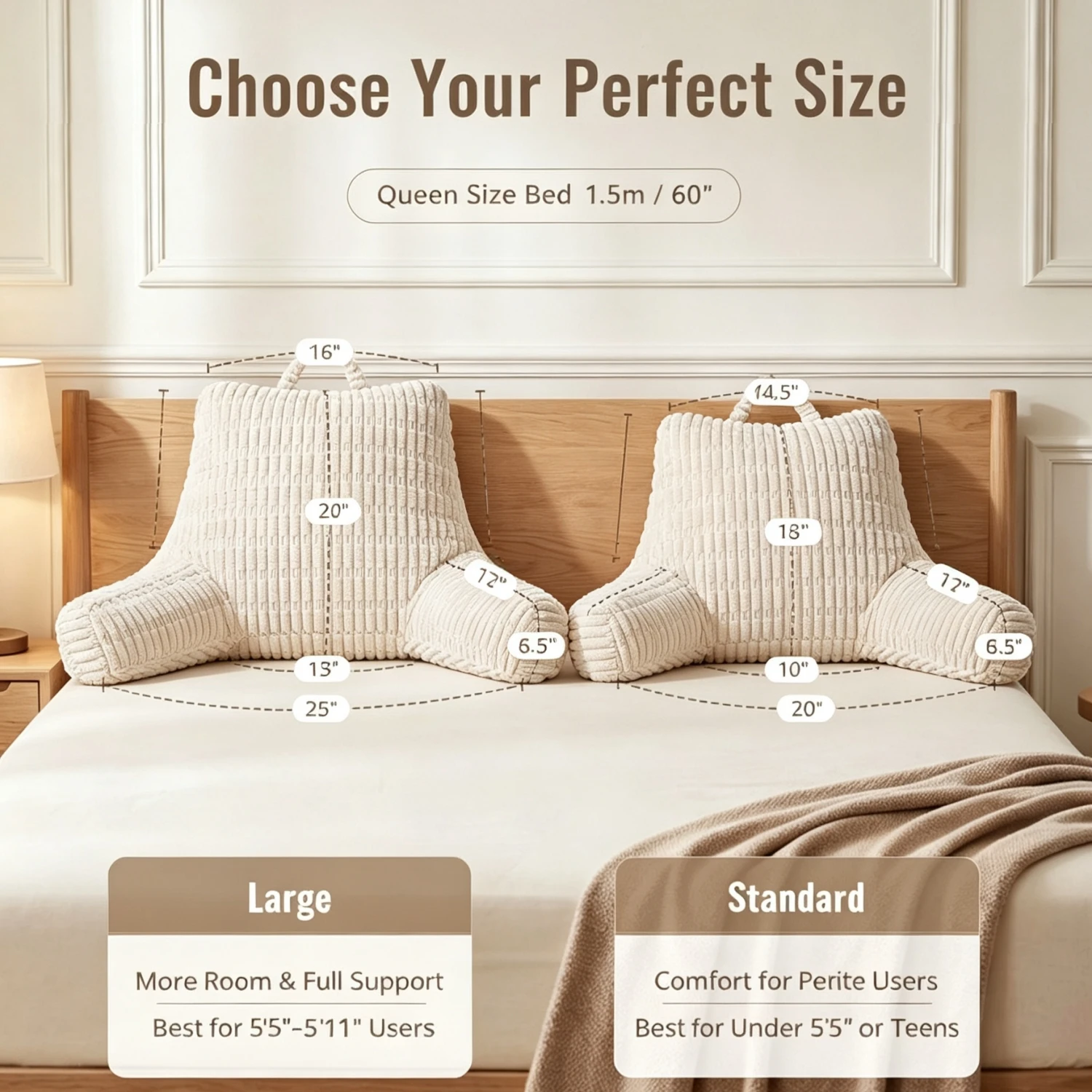 Thickened Backrest Cushion with Neck,Back,Lumbar and Arm Support Comfy Reading Pillow for Bed Sitting Up Soft Bed Back Cushion