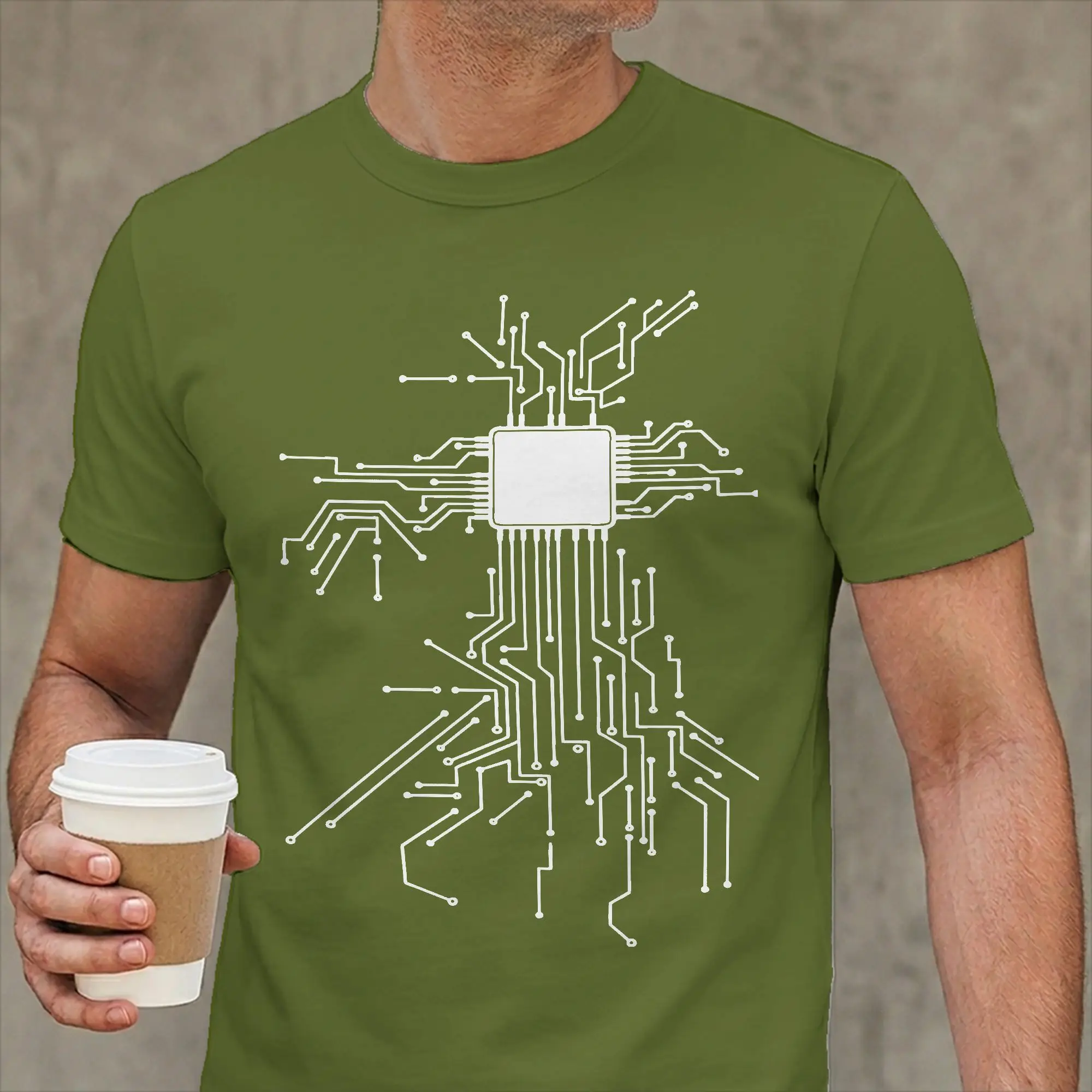 Cpu Technology Nerd Computer Chip Programmer T-Shirt Men  Vintage 100% Cotton Tees Round Neck Short Sleeve T Shirt Clothes