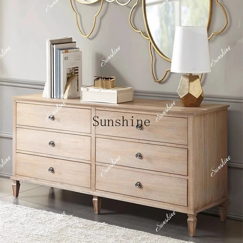 American country solid wood six-bucket living room against the wall storage cabinet drawer bedroom customization