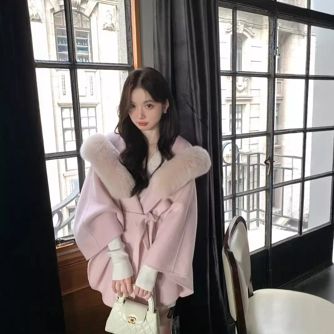 ขายร้อนแฟชั่นผู้หญิงขนสัตว์เสื้อขนสัตว์ความยาวปานกลาง high-end ขนสุนัขจิ้งจอกธรรมชาติสองด้าน cashmere coat ใหม่ฤดูใบไม้ร่วงฤดูหนาวเสื้อคลุม