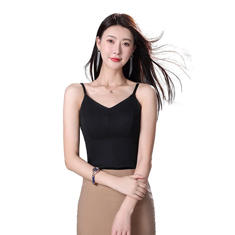 Women Sexy Backless Camisole Spaghetti Strap Tank Top Summer Sling Tube Top With Built-In Bra Seamless Crop Top Streetwear Camis