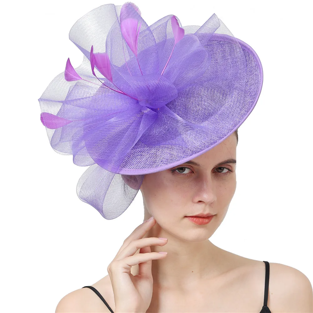 Luxury Lavender Fascinators Hats With Mesh Floral Event Millinery Hair Accessories Cocktail Derby Wedding Chapeau Caps Headwear