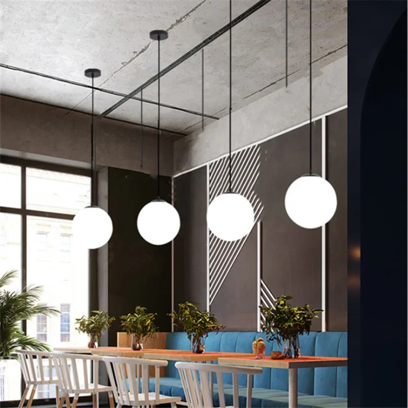 Nordic Gold/Black Glass Ball Pendant Lights White Globe Hanging Lamps Bar Restaurant Deco Luminaire Bedroom Light LED Pendant La