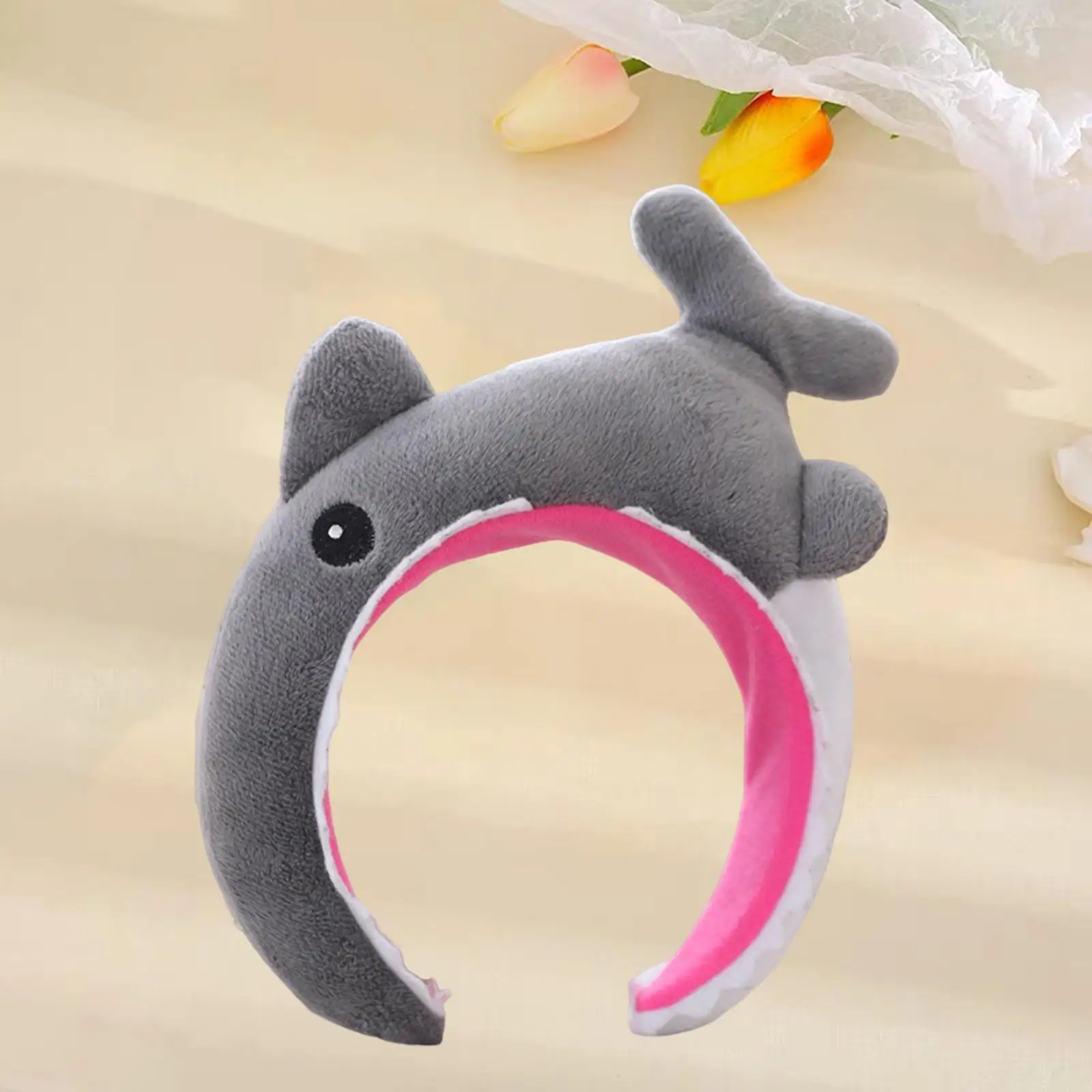 Short Plush Gray Shark Headband Cute Hairband Hair Hoop Hair Accessories for Halloween