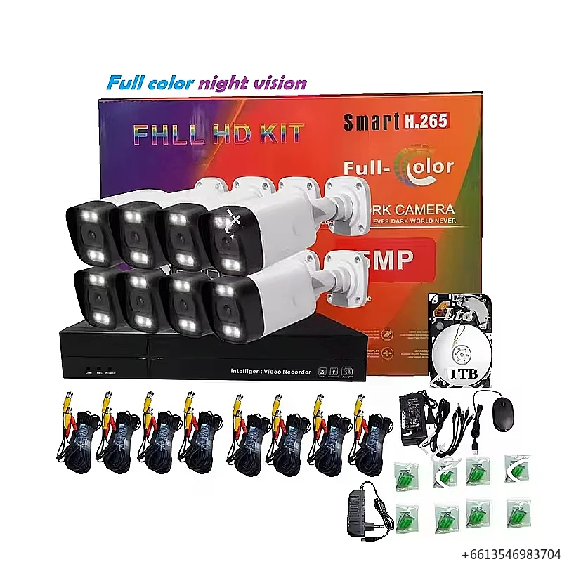 Wired Camera Kit 8 Camera 1080P Full Color 1TB 3.6mm Lens Motion Detection Store Using CCTV Kit