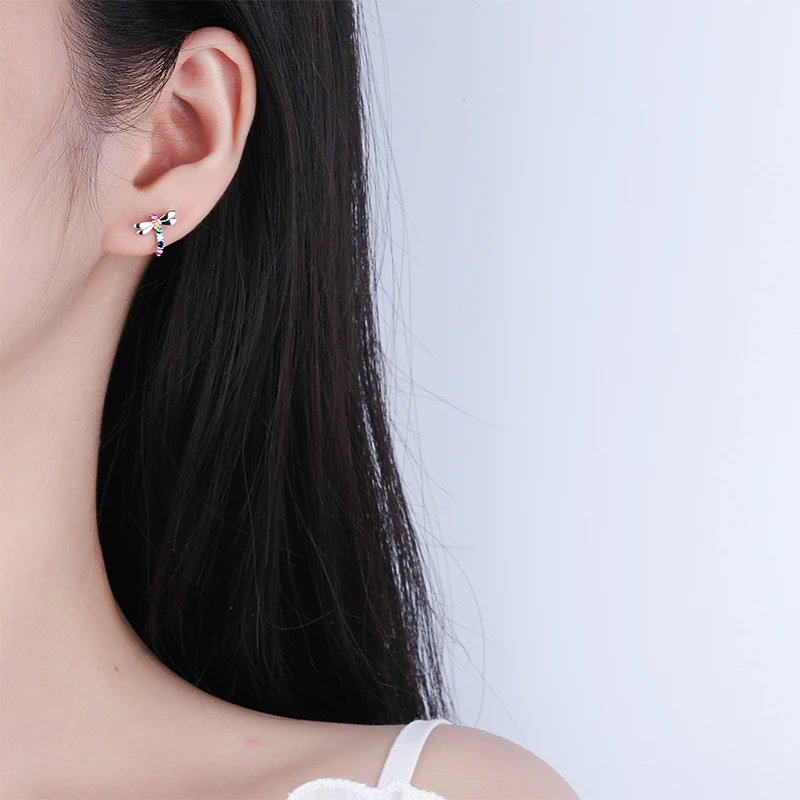 Creative Rainbow Series Little Bee Round Diamond Stud Earrings For Women 100% Original Sterling Silver Anniversary Gift Jewelry