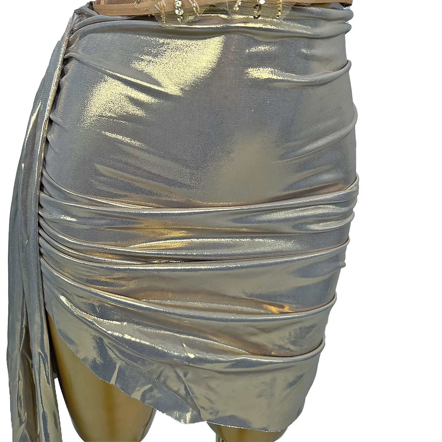 Fashion Women Glitter Top Two Pieces Short Skirt Sets Sexy Strapless Sequins Luxury Gold Dress Design Stage Show Outfit Hejin