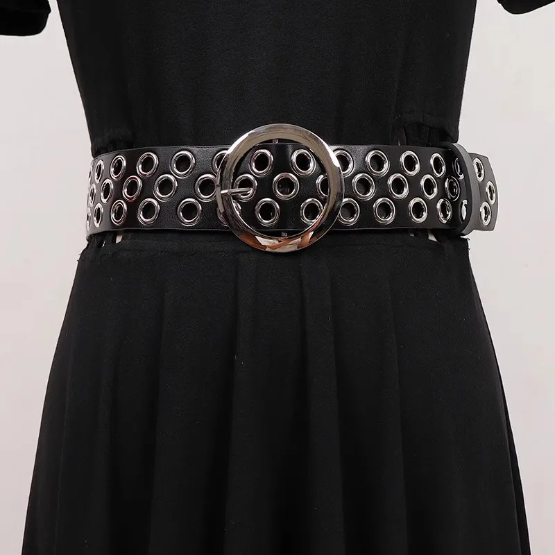 Women's Fashion Black Genuine Leather Hollow Out Cummerbunds Female Dress Corsets Waistband Belts Decoration Wide Belt R1455