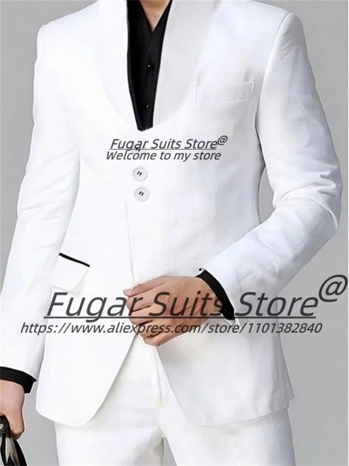 

Classic White Elegant Men Suits Slim Fit Stand-up Collar Groom Wedding Tuxedos 2 Pieces Sets Male Party Blazers Costume Homme