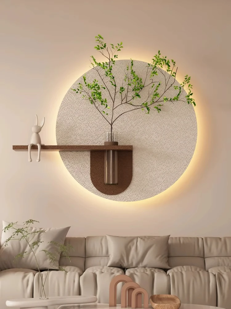 Cream style green plant sandstone painting restaurant 3D decoration painting luminous living room mural