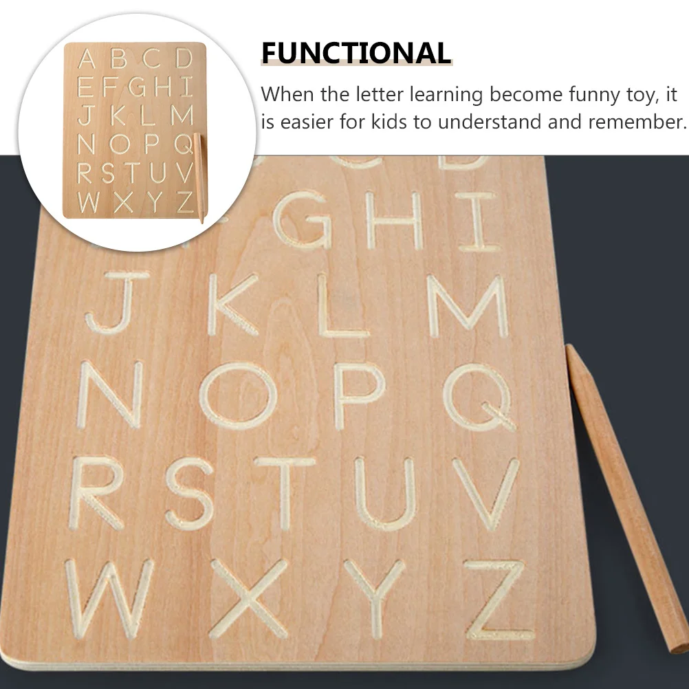 مجموعة واحدة من لوحة ممارسة الكتابة الخشبية لتتبع الأبجدية للتعليم المبكر ولوحة التعرف على الحروف للمهارات المعرفية