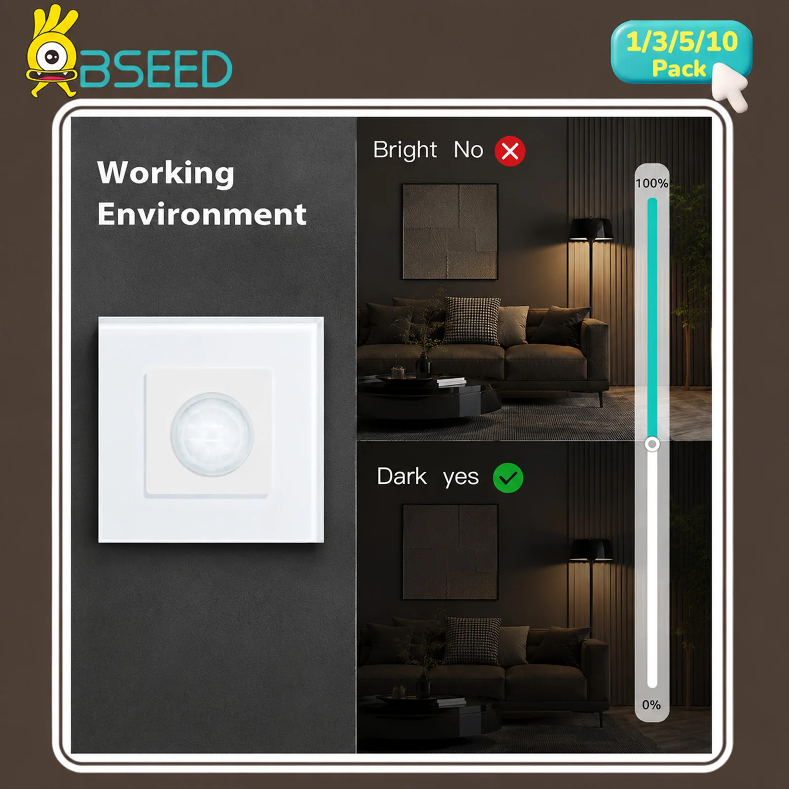 BSEED PIR Infrared Motion Body Sensor Switch Motion Sensor Glass Mechanical Wall Mounted Switches EU Standard LED Light Switches
