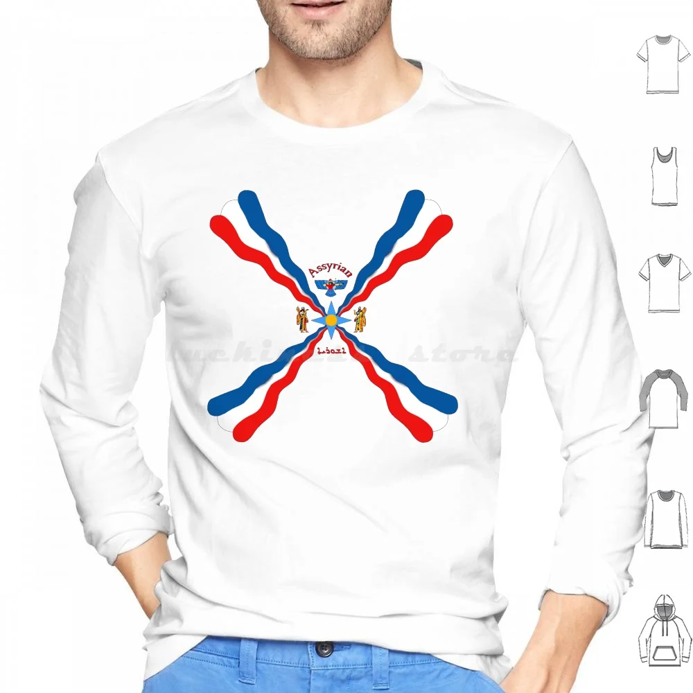 Assyrian Flag Hoodies Long Sleeve Assyrian Assyria Babylon God Of Ashur Anunnaki Blue Red White Star Atour Ashouraya