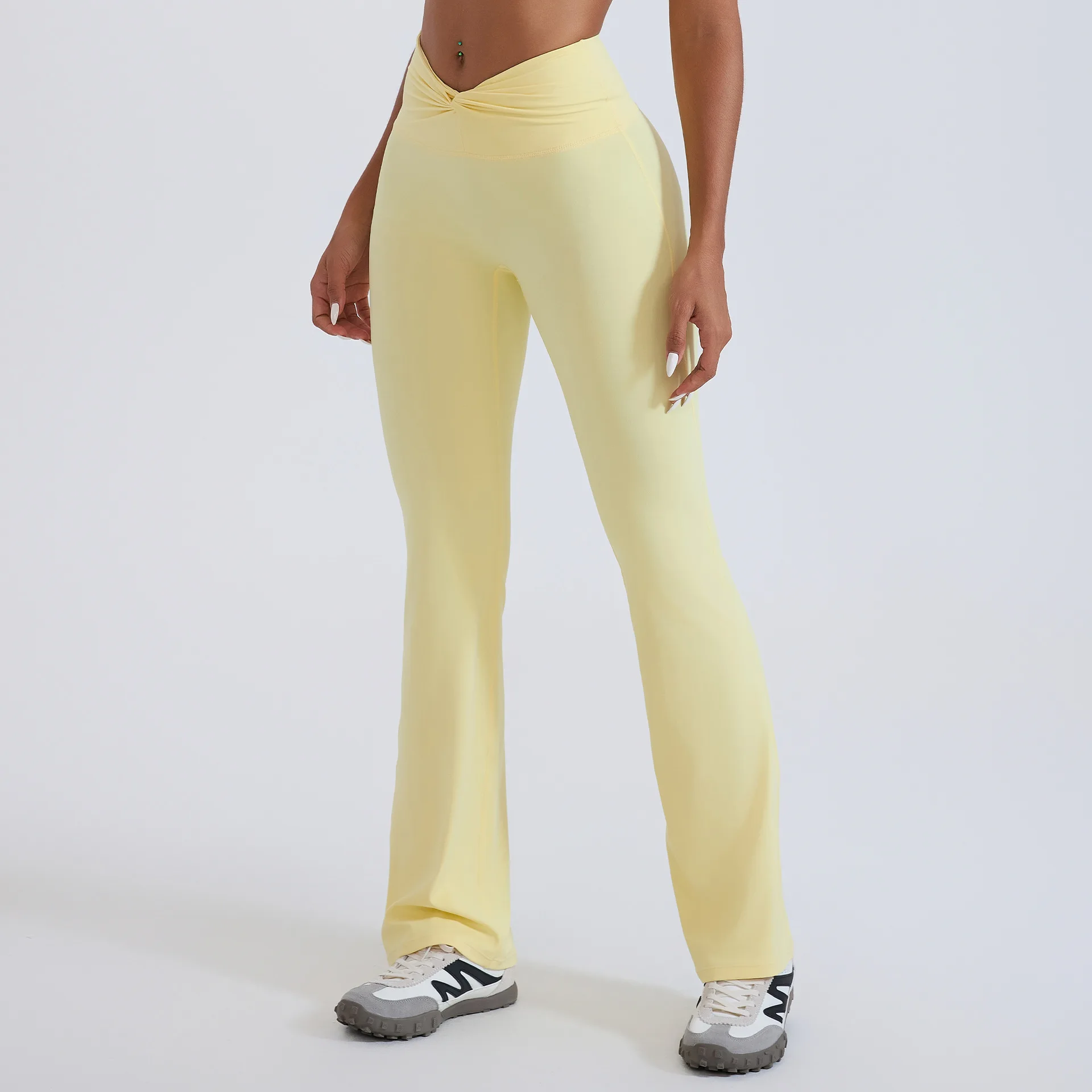 Ningyu Women's High Waisted Micro Flared Pants Yoga Pants Waistband Knot Shaping Flared Pants Female Running Training Tights