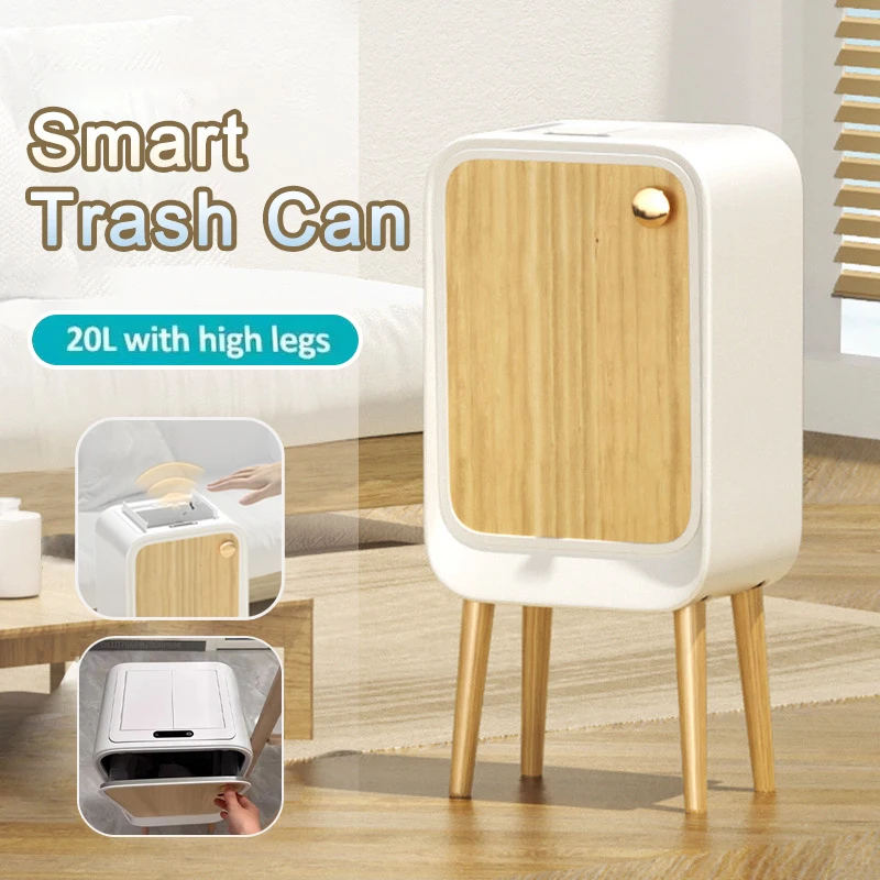 

Smart Sensor Trash Can 20L Household High Feet with Lid Garbage Bin Kitchen Bathroom Paper Basket Large Capacity Light Luxury