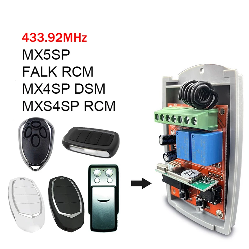 

For MOTORLINE MX5SP FALK RCM MX4SP DSM MXS4SP RCM Garage Door Remote Control Receiver Gate Opener 2 Channels 433.92MHz