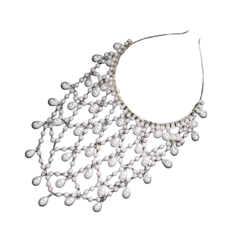 Meshes Headbands with Pearls Hollows Out Headpiece Elegant Bride Hair Ornaments for Enhancing Evening Attires K3KF