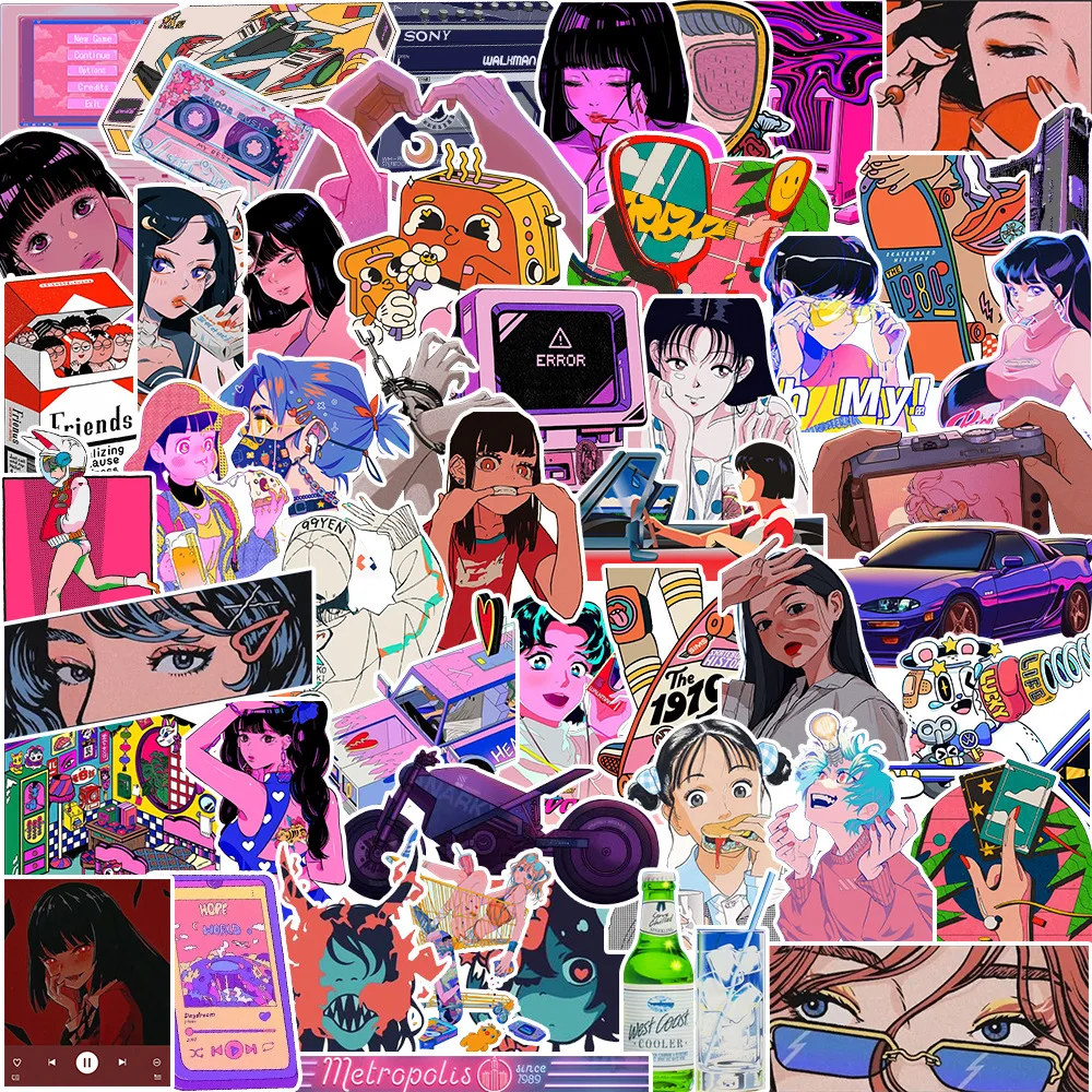 

50pcs Anime Girl Stickers, Waterproof Girl Stickers Decals for Water Bottle Laptop Skateboard