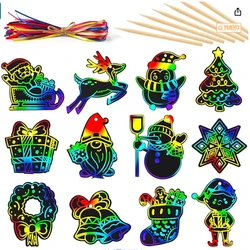 12pcs Christmas Party Favor Magic Rainbow Scratch Paper Decorations, Suitable for Holiday Gifts, Classroom Activities, Hangings