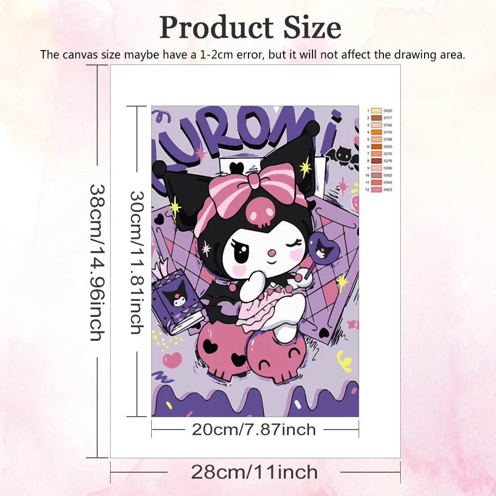 Sanrio Drawing By Numbers Cartoon DIY Ready Frame Oil Painting By Numbers Kuromi Acrylic Paint Canvas Kits Children's Room Decor