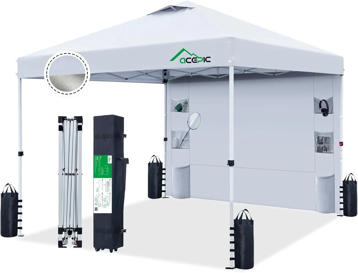 خيمة مظلة منبثقة فورية مع جدار جانبي للجيب ، مأوى شمس سهل الإعداد ، حقيبة حمل بعجلات للسقف بفتحة تهوية ، 8 حصص ، 4 Sa ، 10x10