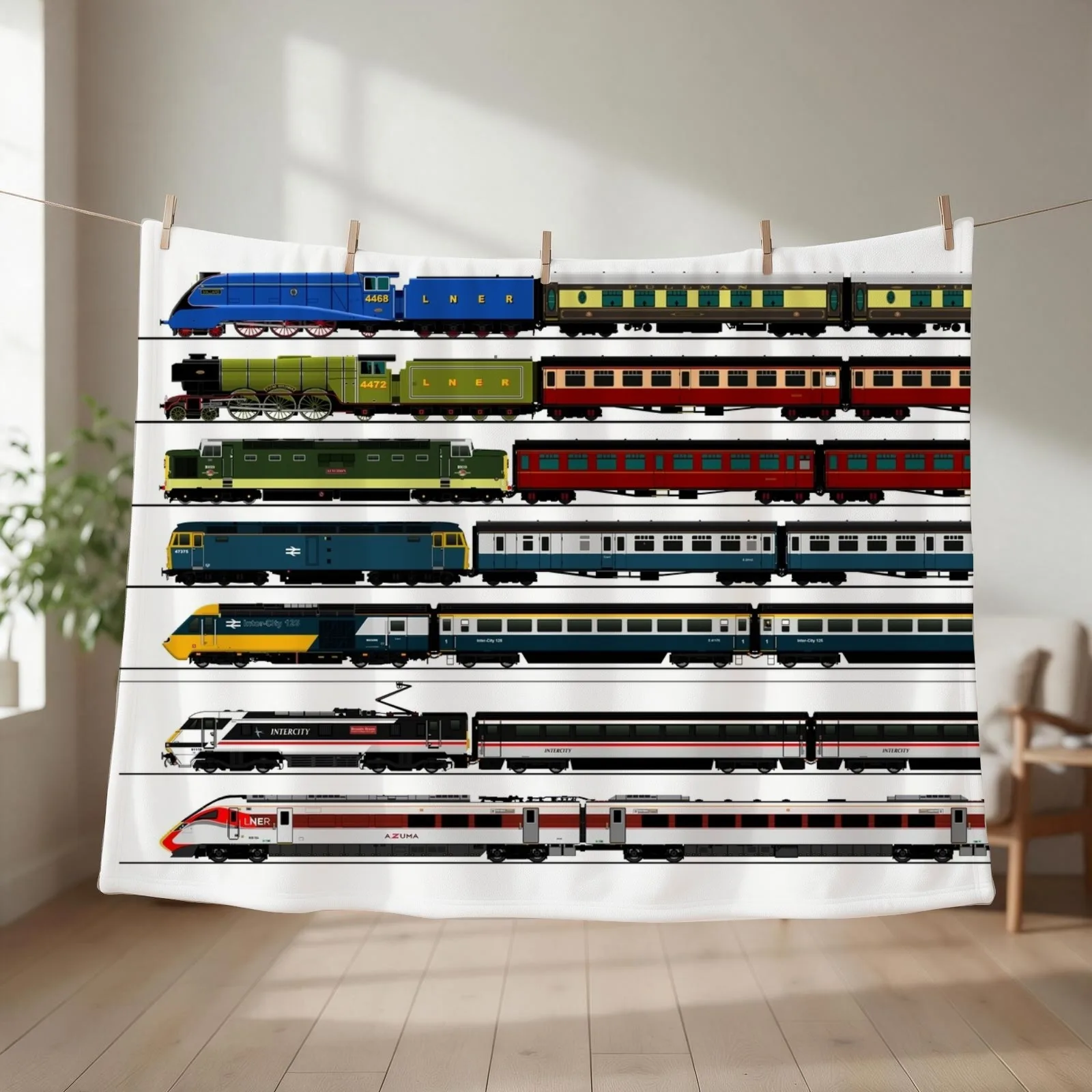 BRITISH TRAINS Throw Blanket couch cozy soft plush fuzzy picnic outdoor blanket