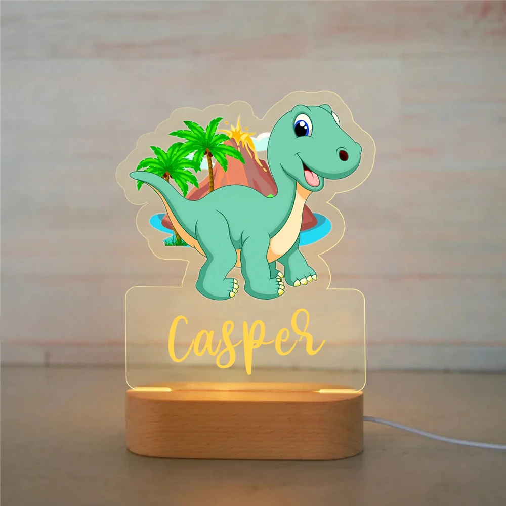 Custom Name Dinosaur LED USB Night Light Personalized Cartoon Acrylic Lamp for Baby Boys Kids Children Home Decoration