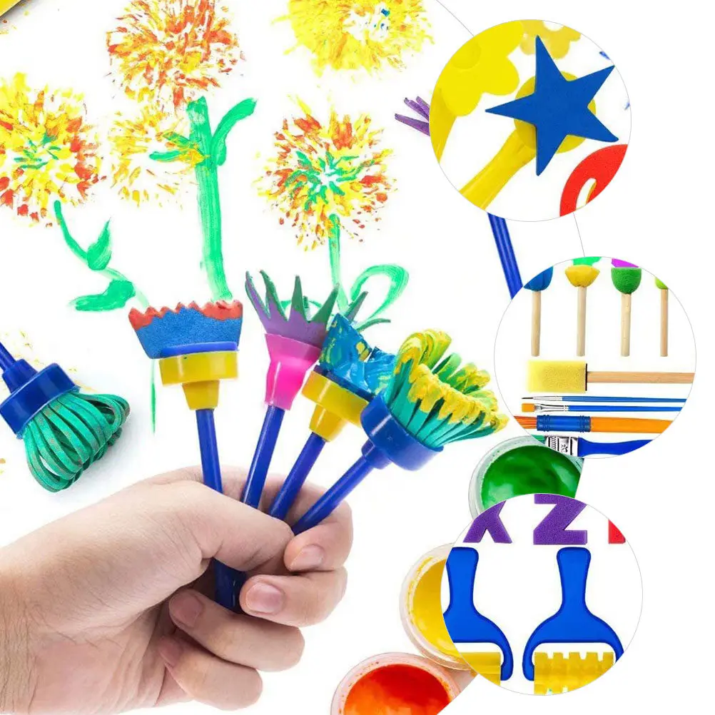 1Set Painting Sponge Brushes for with Letters Shapes Roller Tools Creative Art Set Early Learning Color Cognition