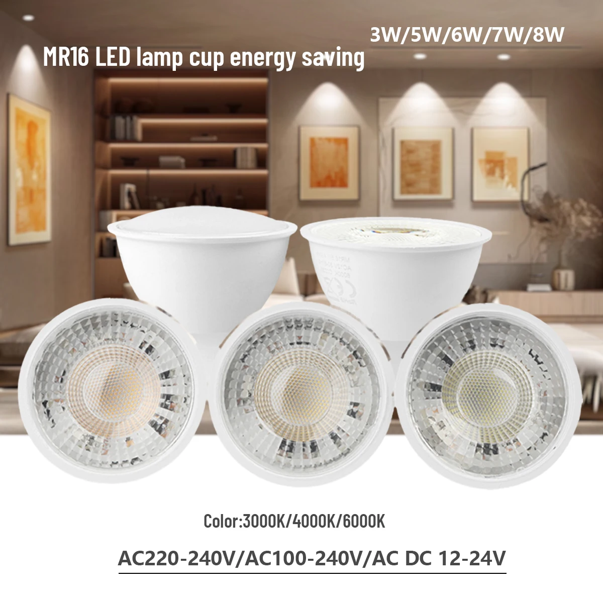 

12PCS Energy-efficient LED Spotlight Mr16 Gu5.3 Base AC230V AC110V DC12V 3000K/4000K/6000K Foco Bulb Lamp for Home Decoration