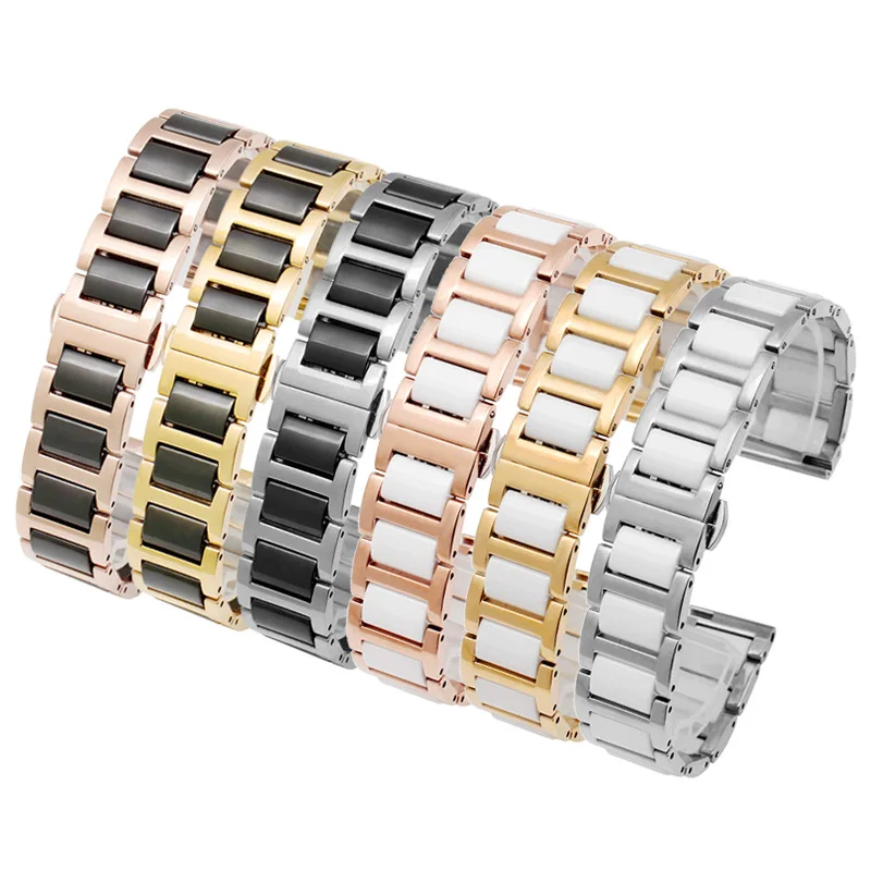 Watch Band Ceramic Bracelet in Stainless Steel Watchband Strap White Women Man Fashion Wristwatches 12 13 14 15 16 17 18 20 22mm